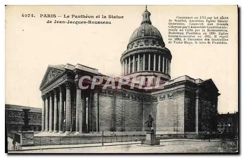 Cartes postales Paris Le Pantheon et la Statue de Jean Jacques Rousseau