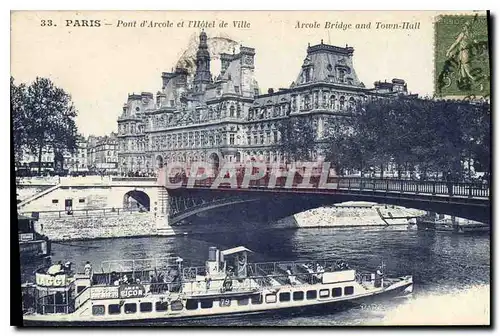 Cartes postales Paris Pont d'Arcole et l'Hotel de Ville Bateau