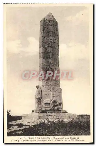 Ansichtskarte AK Chemin des Dames Monument aux Basques Eleve par Souscription publique sur l'Initiative de la 36e