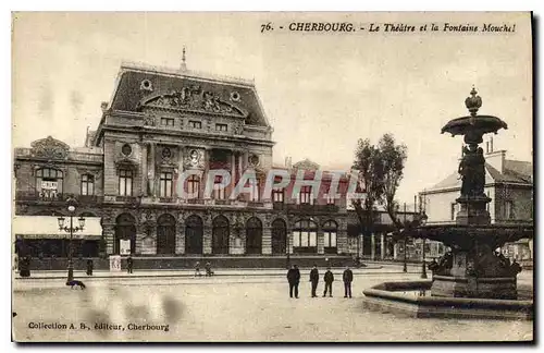 Cartes postales Cherbourg le Theatre et la Fontaine Mouchel