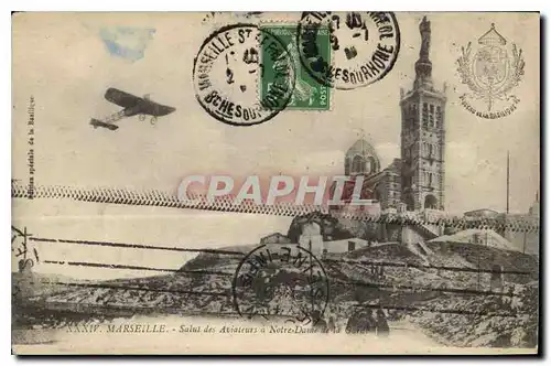 Cartes postales Marseille Salut des Aviateurs a Notre Dame de la Garde Avion