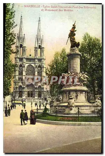 Cartes postales Marseille L'Eglise Saint Vincent de Paul les Reformes et le Monument des Mobiles