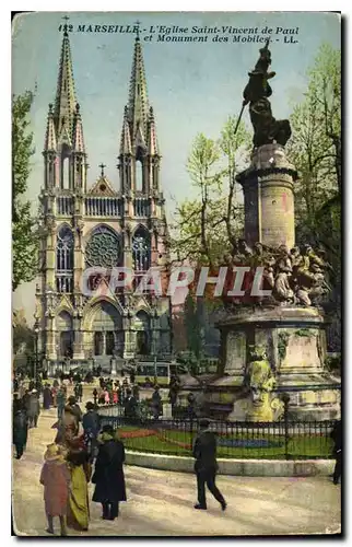 Cartes postales Marseille L'Eglise Saint Vincent de Paul et Monument des Mobiles