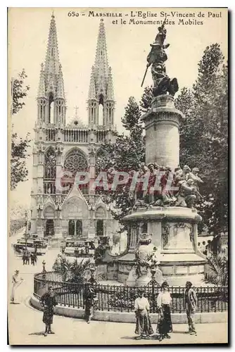 Cartes postales Marseille L'Eglise St Vincent de Paul et le Monument des Mobiles