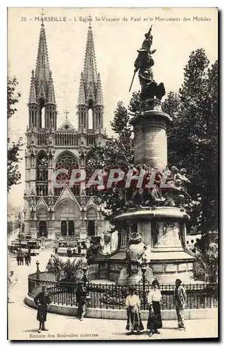 Cartes postales Marseille L'Eglise St Vincent de Paul et le monument des Mobiles