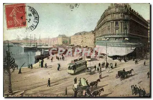 Cartes postales Marseille Quai de Vieux Port et Rue de la Republique