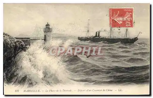 Ansichtskarte AK Marseille le Phare de la Desirade depart d'un Courrier de Chine china