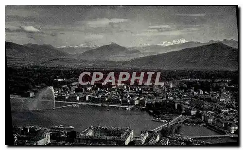 Cartes postales Geneve Vue aerienne de la rade et du Mont Blanc