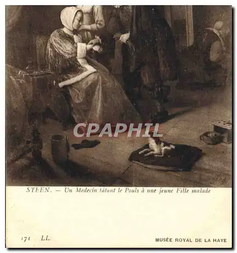 Cartes postales Musee Royal de la Haye Steen Un Madeleine tatant le Pouls a une jeune Fille malade