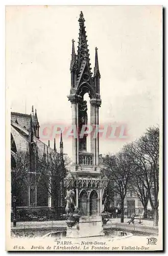 Cartes postales Paris Notre Dame Jardin de l'Archeveche La Fontaine par Viollet le Duc