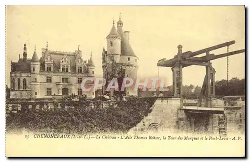 Cartes postales Chenonceaux Le Chateau L'Aile Thomas Bohier la Tour des Marques et le Pont Levis