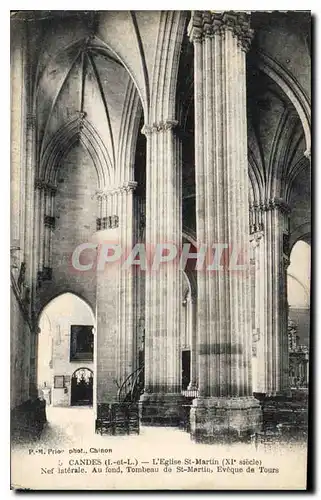 Cartes postales Candes L'Eglise St Martin Nef laterale Au fond Tombeau de St Martin Eveque de Tours