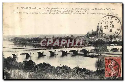 Cartes postales Tours L et L La Vue generale La Loire Le Pont de pierre La Cathedrale St Gatien et la Partie Nor