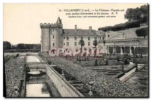 Cartes postales Villandry L et L Le Chateau Facade sud avec jardins d'ornement et les douves A P