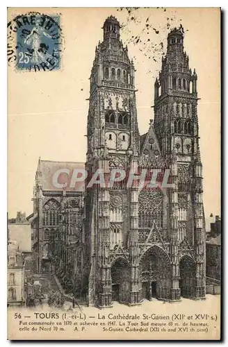 Ansichtskarte AK Tours I et L la Cathedrale St Gatien XII et XVI S fut commencee en 1170 et achevee en 1547 la To