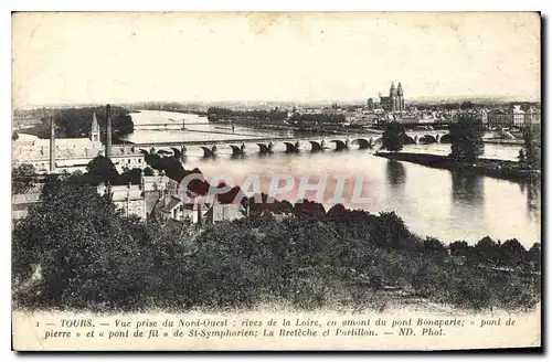 Cartes postales Tours Vue prise du Nord Ouest rives de la Loire en amont du Pont Bonaparte Pont de Pierre et Pon