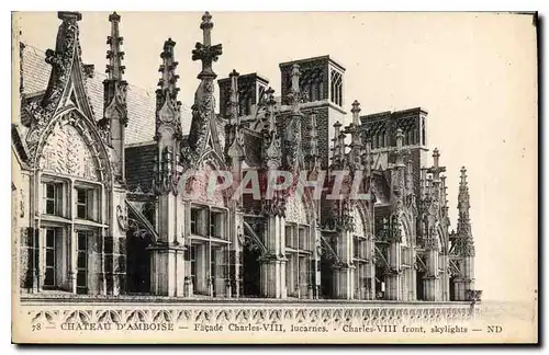 Cartes postales Chateau d'Amboise Facade Charles VIII lucarnes Charles VIII front Skylights