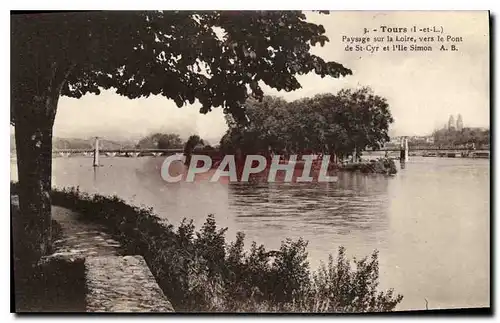 Ansichtskarte AK Tours I et L Paysage sur la Loire vers le Pont de St Cyr et l'Ile Simon