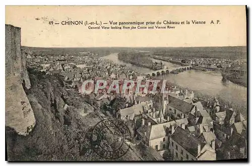 Cartes postales Chinon I et L vue panoramique prise du chateau et la Vienne