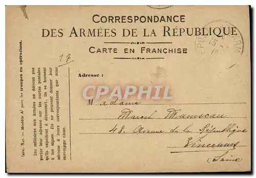 Carte de Franchise Militaire Maneseau Vincennes