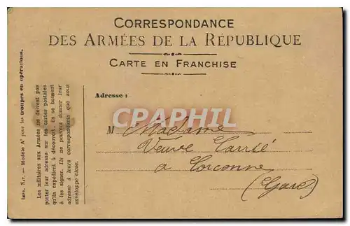 Carte de Franchise Militaire Cance Corconne