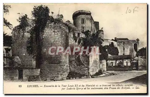 Cartes postales Loches Ensemble de la Tour Louis XI et du Martelet ou se trovent les cellules occupees par Ludov