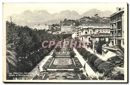 Cartes postales Menton Vue generale des Jardins Hotels et Montagnes de Sta Agnes