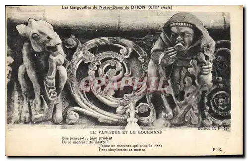 Cartes postales Les Gargouilles de Notre Dame de Dijon Le Vaniteux et le Gourmand