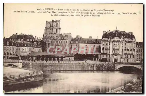 Cartes postales Rennes Place de la Croix de la Mission et Gare des Tramways