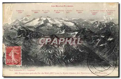 Cartes postales Panorama pris du Pic du Midi sur la Haute Chaine des Pyrenees