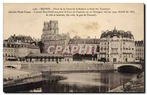 Cartes postales Rennes Place de la Croix de la Mission et Gare des Tramways