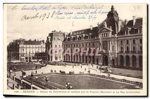 Cartes postales Rennes Palais du Commerce et Jardins sur la Villaine