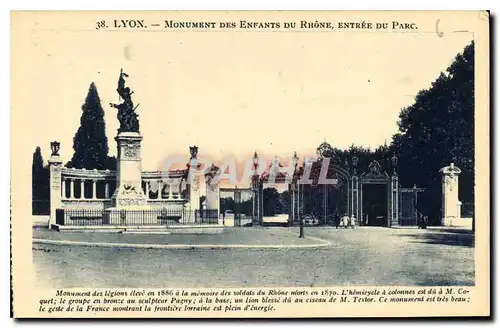 Cartes postales Lyon Monument des Enfants du Rhone Entree du Parc