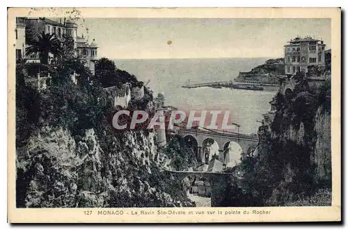 Cartes postales Monaco Le Ravin Ste Devote et vue sur la pointe du Rocher