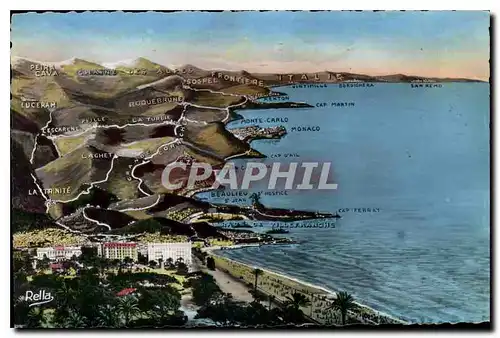 Cartes postales La Cote d'Azur Panorama Aerien de Nice a la Cote Italienne