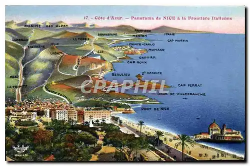 Cartes postales Cote d'Azur Panorama de Nice a la Frontiere Italienne