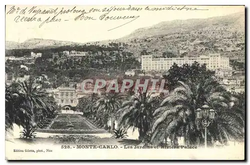 Cartes postales Monte Carlo Les Jardins et Riviera Palace