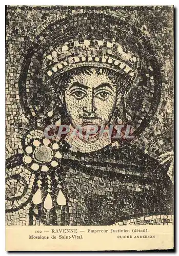 Cartes postales Ravenne Empereur Justinien detail Mosaique de Saint Vital