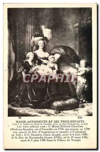 Cartes postales Marie Antoinette et Ses Trois Enfants