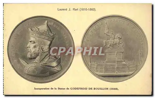 Cartes postales Laurent J Hart Inauguration de la Statue de Godefroid de Bouilllon Medailles