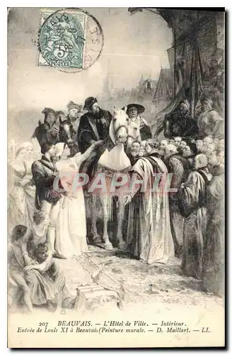 Cartes postales Beauvais L'Hotel de Ville Interieur Entree de Louis XV a Beauvais Peinture murale