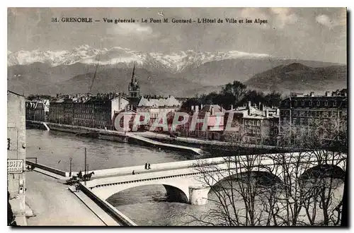 Ansichtskarte AK Grenoble vue generale Le Pont m Gontard l'Hotel de ville et les Alpes