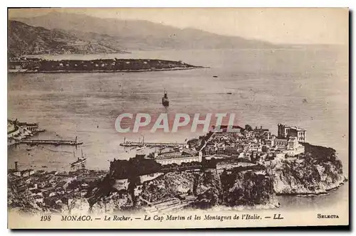 Cartes postales Monaco Le Rocher Le Cap Martin et les Montagnes de I'Italie