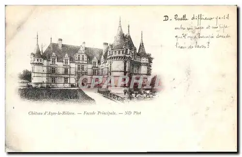 Cartes postales Chateau d'Azay le Rideau Facade Prinipaute