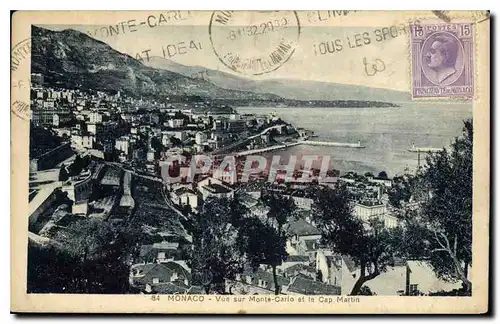 Cartes postales Monaco vue sur Monte Carlo et le Cap Martin