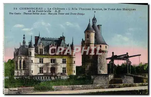 Cartes postales Chenonceaux Le Chateau L'Aile Thomas Bohier la Tour des Marques et le Pont levis