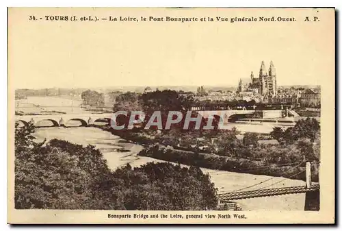 Cartes postales Tours la Loire le Pont Bonapartie et la vue generale Nord ouest