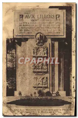 Ansichtskarte AK Lille Monument aux Lillois mort pour la Patrie