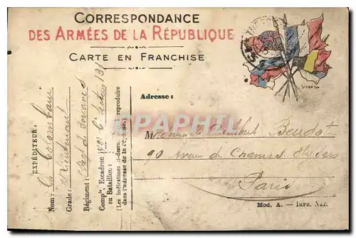 Carte Franchise Militaire Beudot Paris
