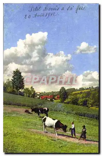 Cartes postales Vaches Enfants